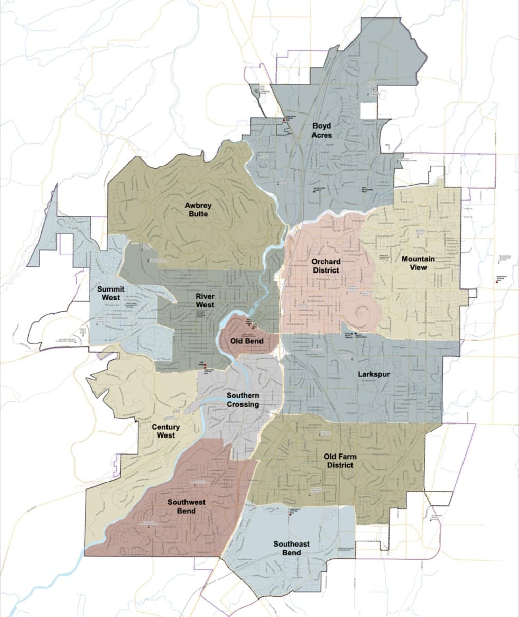 Map of Bend, Oregon neighborhoods